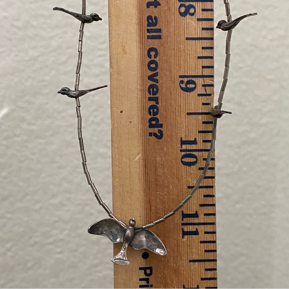 Vintage Native American Zuni Southwestern Liquid Silver Bird Fetish Necklace - Picture 13 of 16